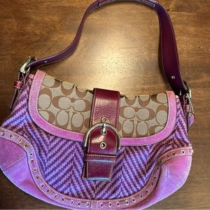 Coach Soho Herringbone Wool & Suede Orchid & Plum Satchel Bag in New Condition